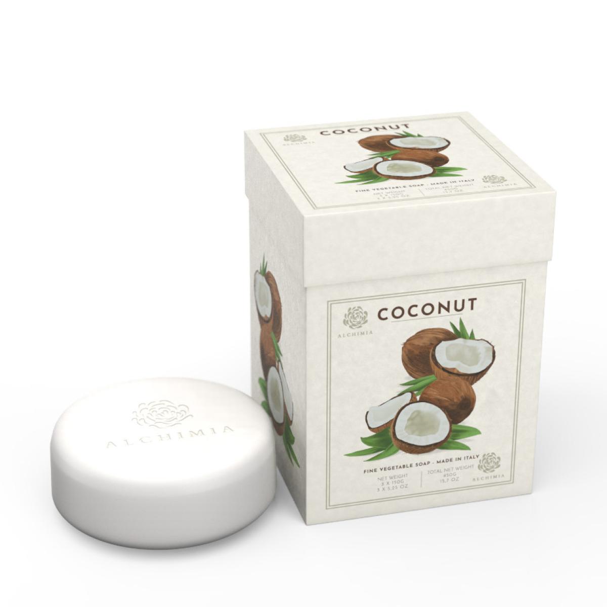 COFANETTO DA 3 SAPONETTE FINE VEGETABLE SOAP - ALCHIMIA - LINEA FIORENTINI AL COCCO COFANETTO DA 3 SAPONETTE FINE VEGETABLE SOAP